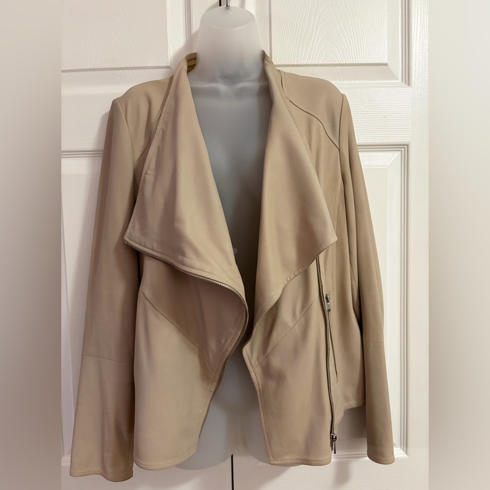 LAMARQUE Lamarque Leather Jacket Women’s Beige Tan Lambskin Moto Jacket Medium